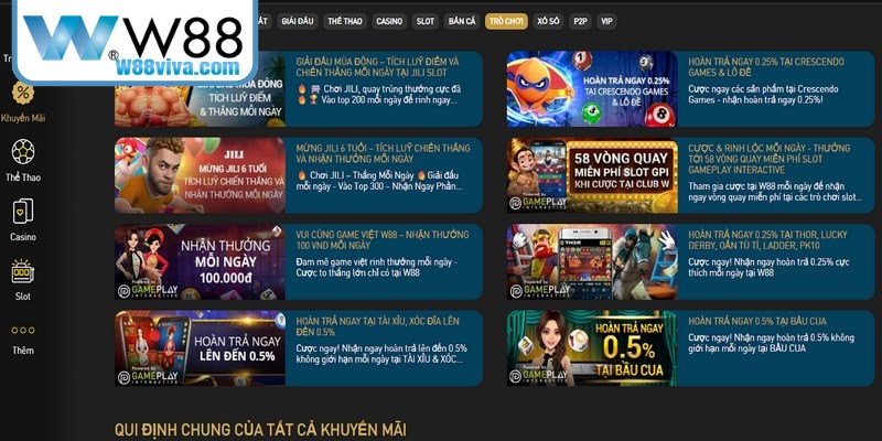 Khuyến mãi W88 hấp dẫn với những trò chơi đặc biệt